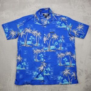 GJC Shirt Men Large Hawaiian Batik Luau Tiki Camp Lounge Resort Surf Turtle Palm